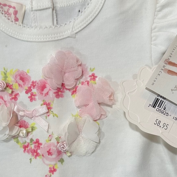 NWT Baby Biscotti Dress w/bloomers Girls 24m Ivory w/White & Pink Heart - Picture 8 of 14